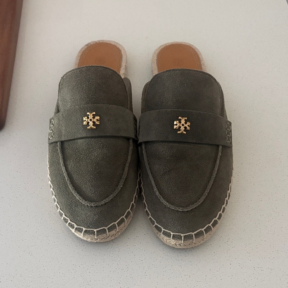 Tory Burch Dark Green Espadrille Mules